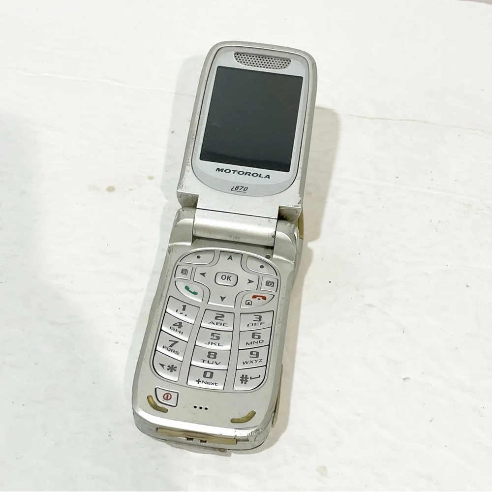 Motorola i series i870‎ Silver ( Nextel ) Rare PTT iDEN Cellular Flip Phone